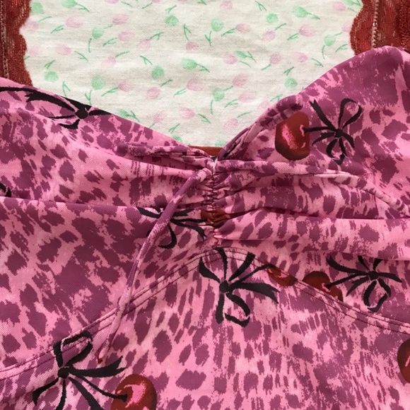 NWT Out From Under Mon Amor Lace Strap Mesh Slip Dress L Blush Pink Red Cherry - Picture 4 of 13